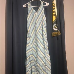 Striped Halter Dress in Blue and Yellow